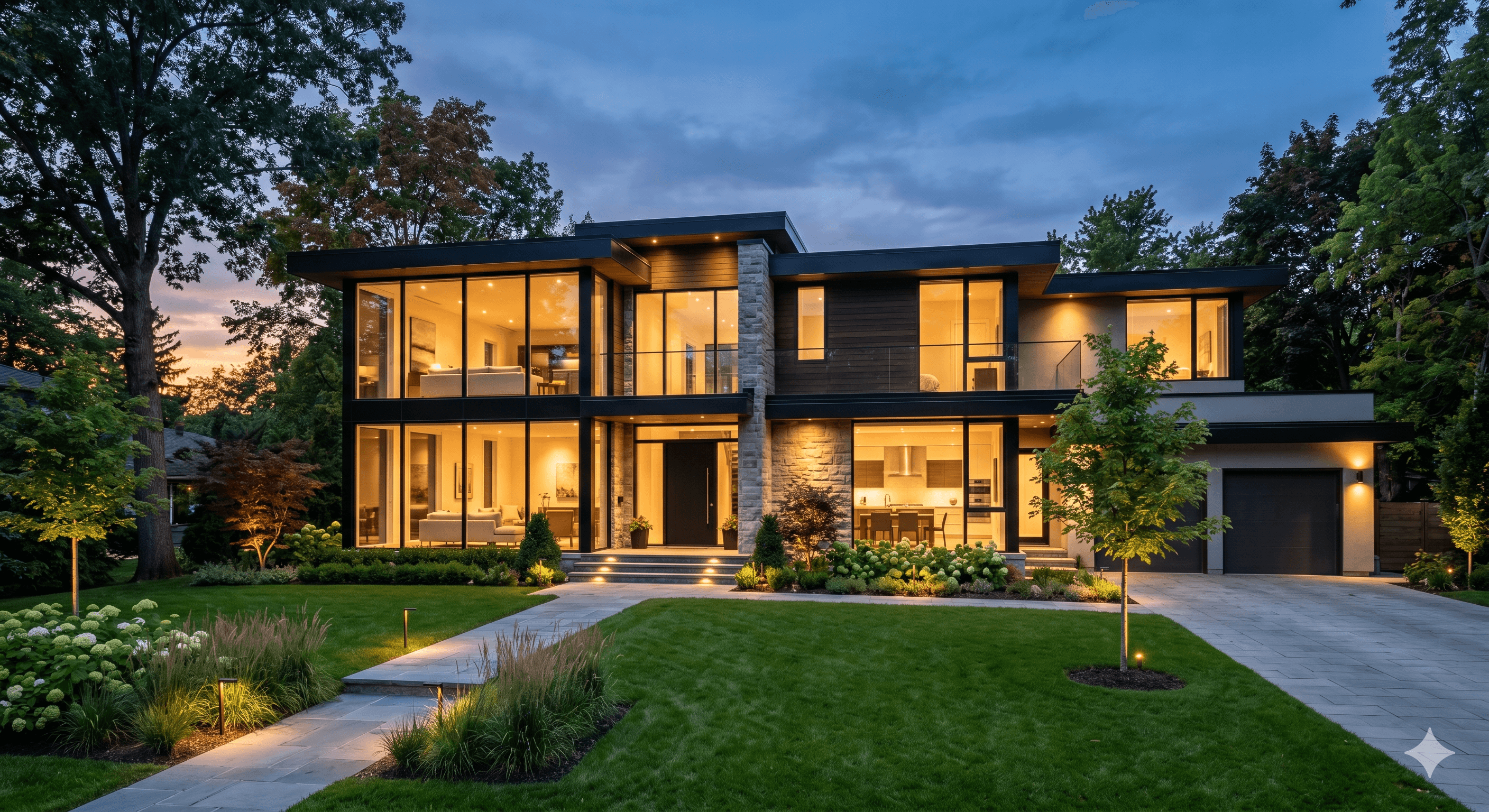 Modern house at dusk